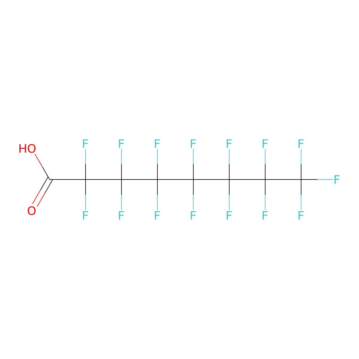 Perfluorooctanoic acid molecular structure, CAS 335-67-1