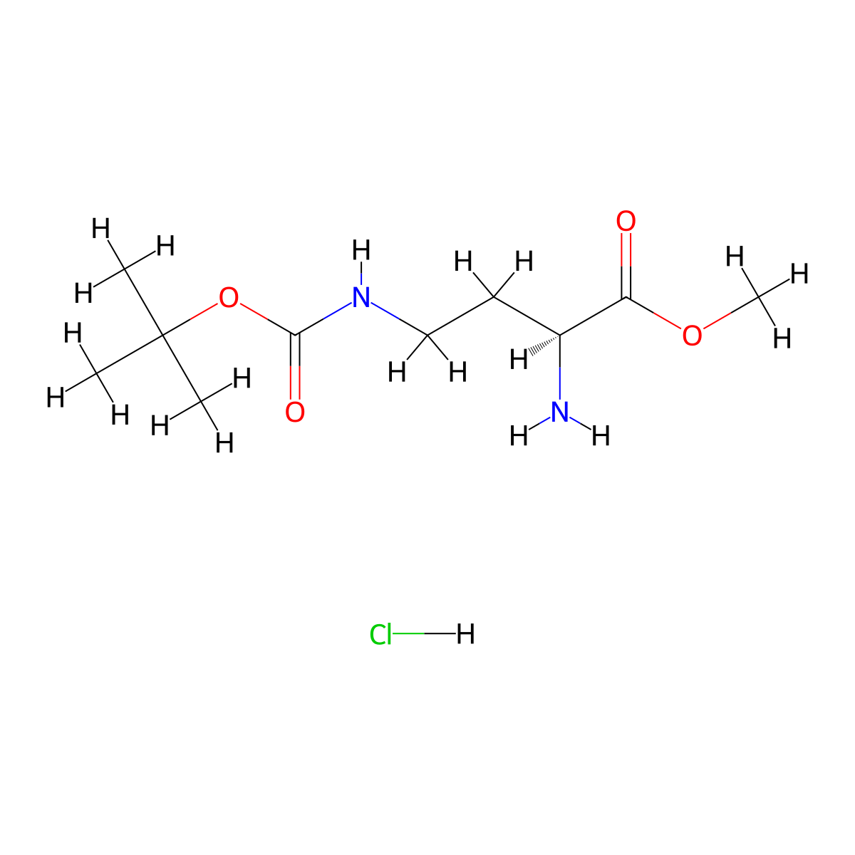 Methyl (2S)-2-amino-4-((tert-butoxycarbonyl)amino)butanoate--hydrogen chloride (1/1) molecular structure, CAS 3350-15-0