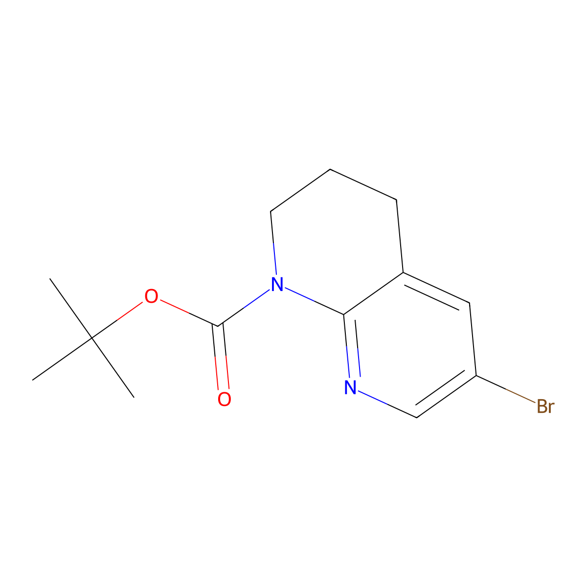 tert-butyl 6-bromo-3,4-dihydro-1,8-naphthyridine-1(2H)-carboxylate molecular structure, CAS 335030-38-1