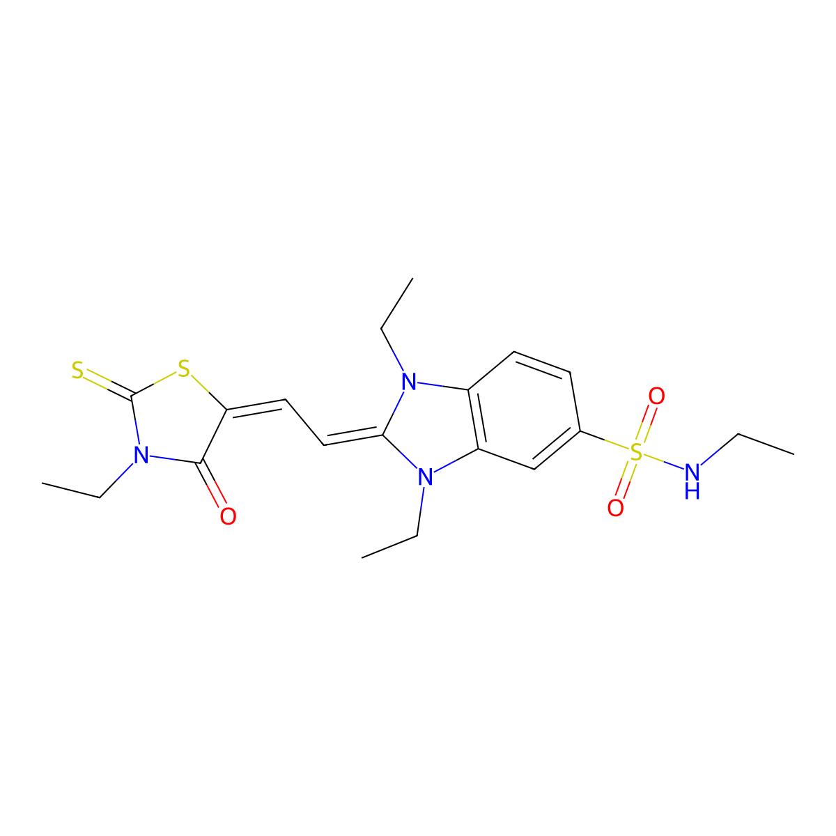 N,1,3-Triethyl-2-[2-(3-ethyl-4-oxo-2-thioxo-5-thiazolidinylidene)ethylidene]-2,3-dihydro-1H-benzimidazole-5-sulfonamide molecular structure, CAS 3351-67-5