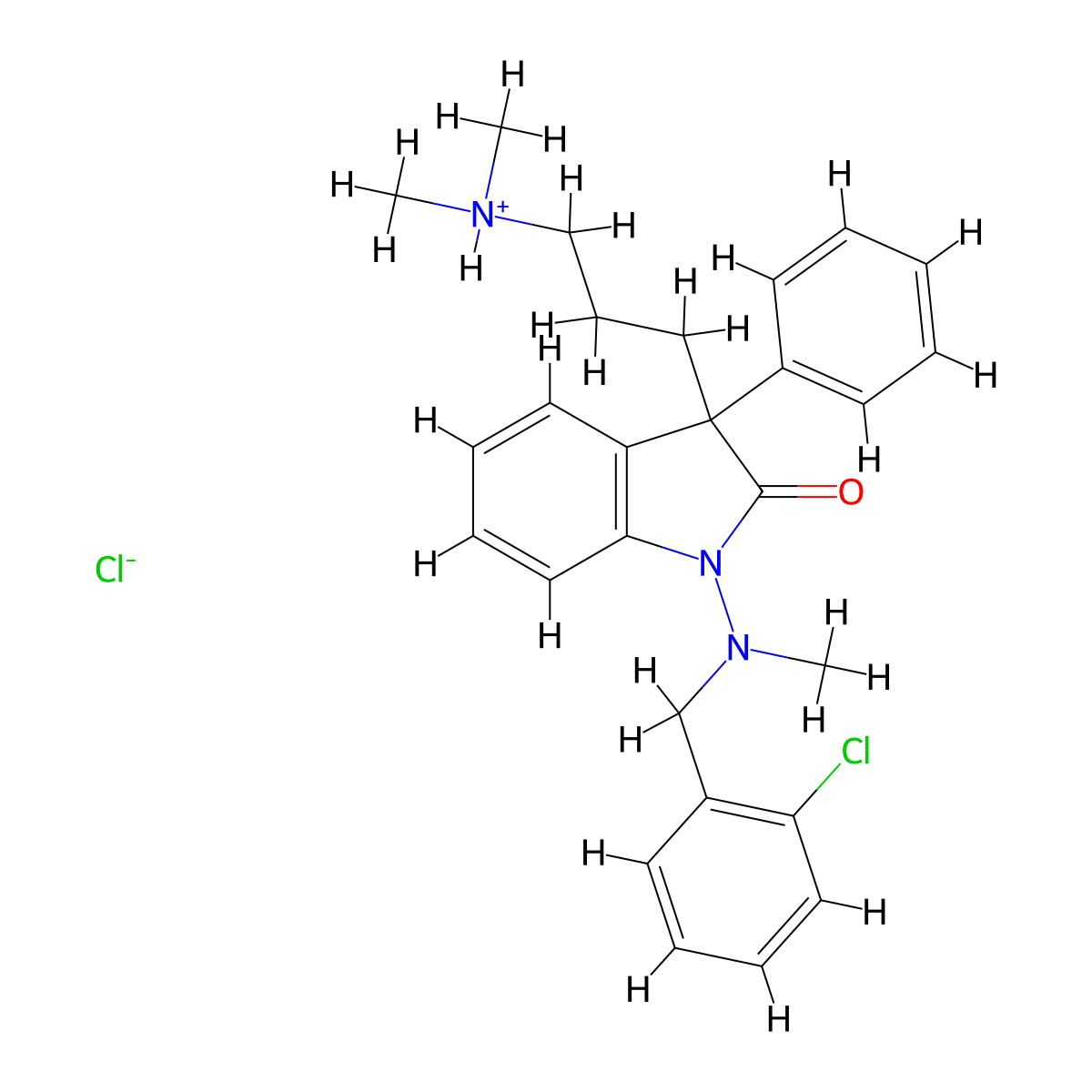 2-Indolinone, 1-((o-chlorobenzyl)methylamino)-3-(3-(dimethylamino)propyl)-3-phenyl-, monohydrochloride molecular structure, CAS 33510-03-1