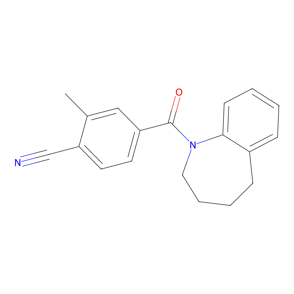 2-Methyl-4-(2,3,4,5-tetrahydro-1H-benzo[b]azepine-1-carbonyl)benzonitrile molecular structure, CAS 335155-20-9