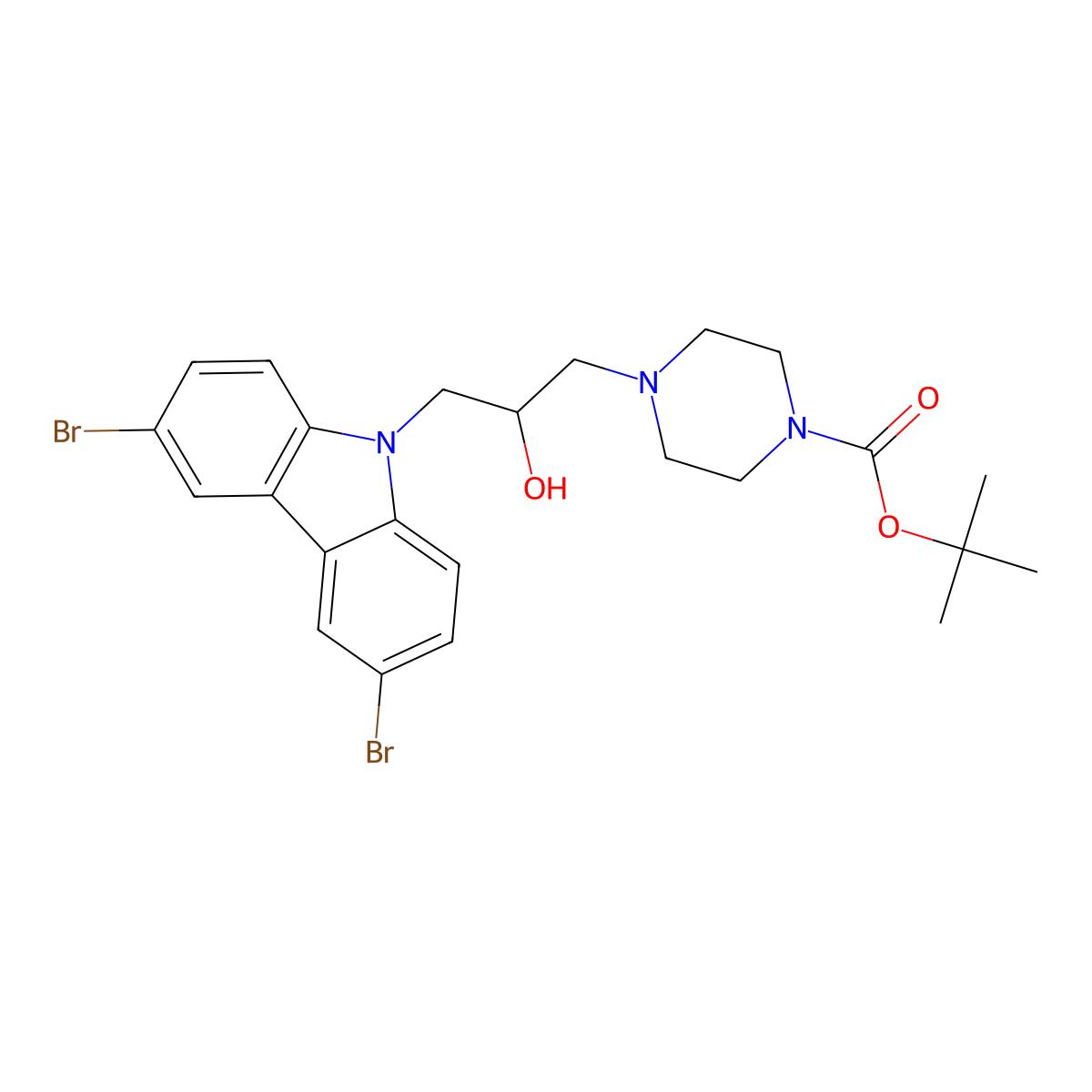 tert-butyl 4-[3-(3,6-dibromo-9H-carbazol-9-yl)-2-hydroxypropyl]piperazine-1-carboxylate molecular structure, CAS 335165-67-8