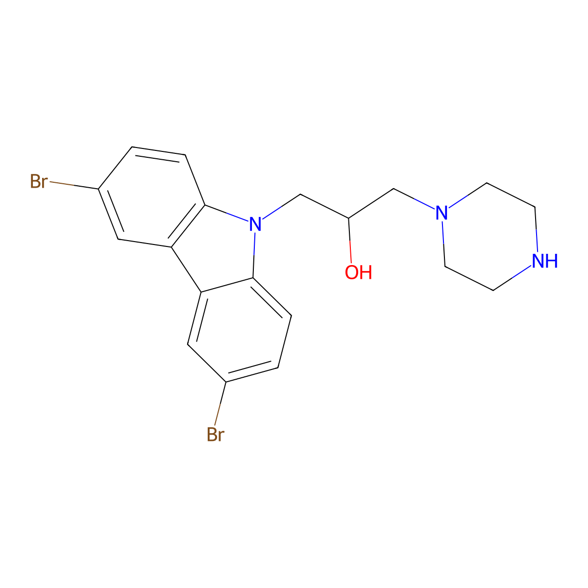 1-(3,6-Dibromo-9H-carbazol-9-yl)-3-(piperazin-1-yl)propan-2-ol molecular structure, CAS 335165-68-9