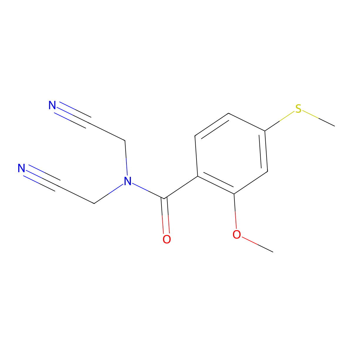 N,N-bis(cyanomethyl)-2-methoxy-4-(methylsulfanyl)benzamide molecular structure, CAS 335203-94-6