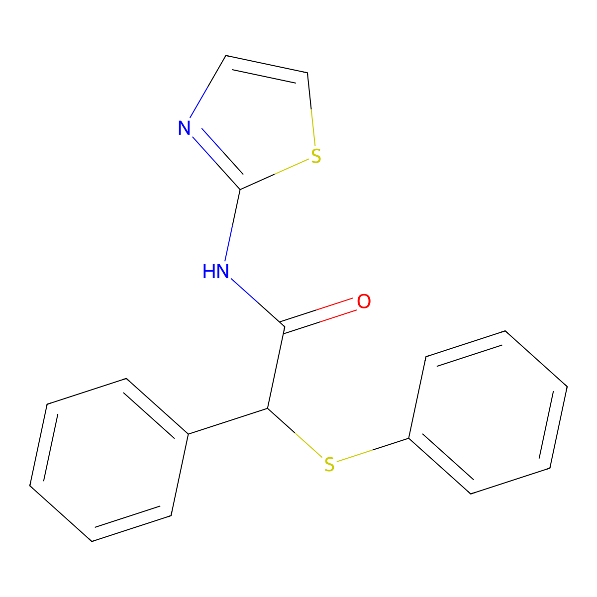 2-phenyl-2-(phenylsulfanyl)-N-(1,3-thiazol-2-yl)acetamide molecular structure, CAS 335204-17-6