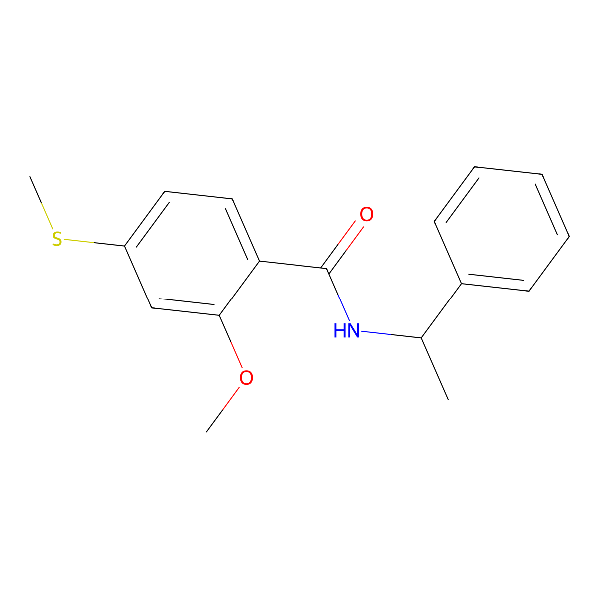 2-methoxy-4-(methylsulfanyl)-N-(1-phenylethyl)benzamide molecular structure, CAS 335204-35-8