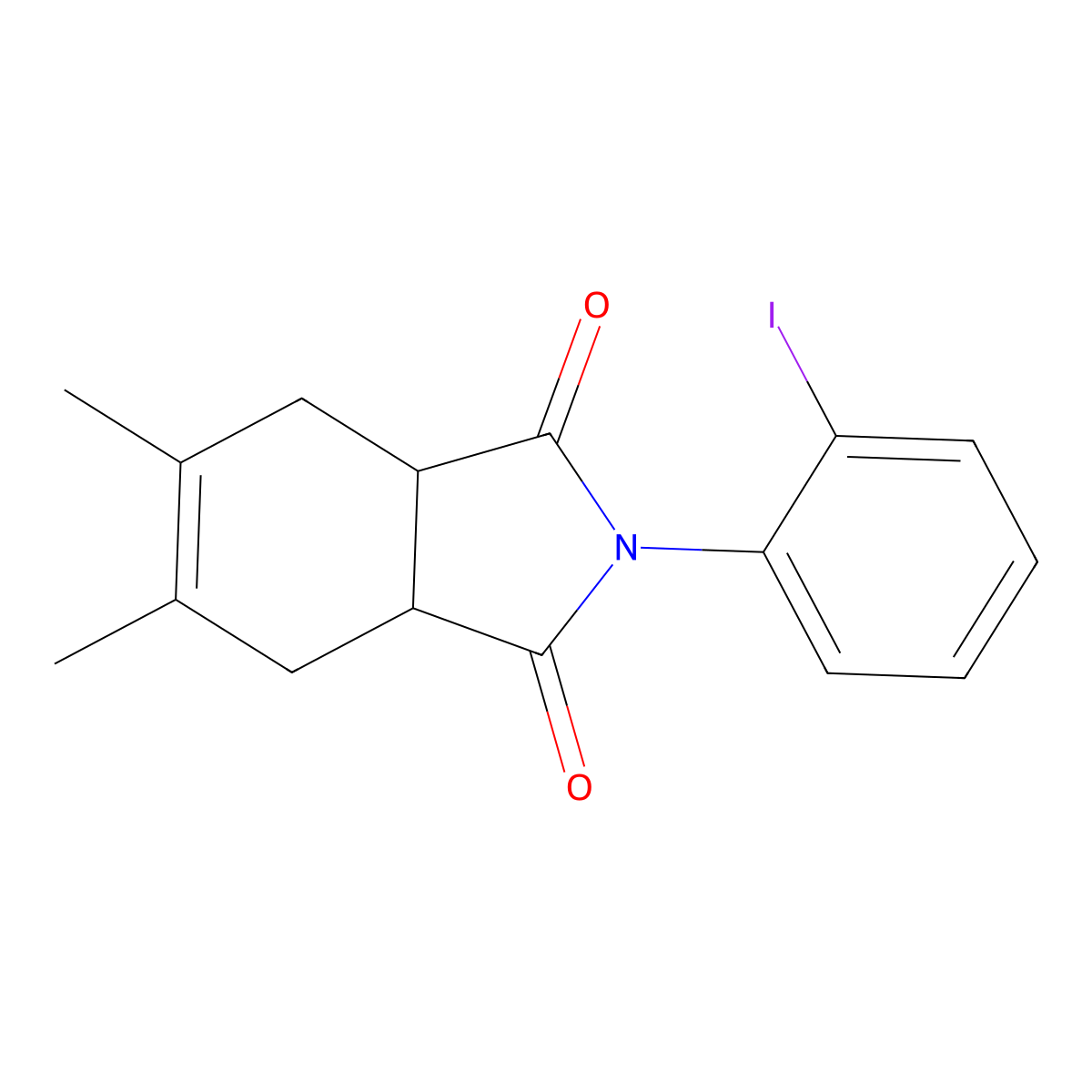 2-(2-iodophenyl)-5,6-dimethyl-3a,4,7,7a-tetrahydro-1H-isoindole-1,3(2H)-dione molecular structure, CAS 335205-54-4
