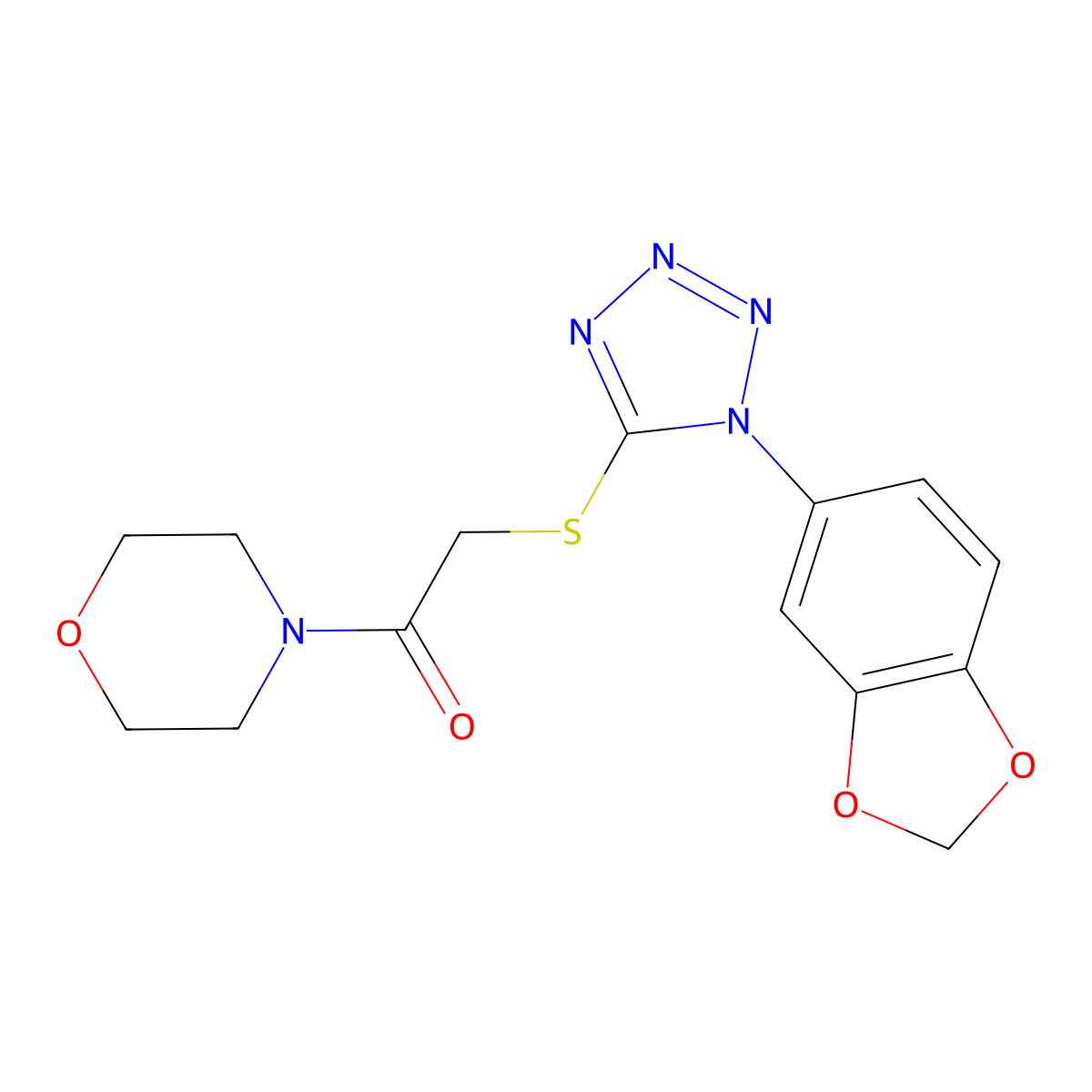 2-[1-(1,3-Benzodioxol-5-yl)tetrazol-5-yl]sulfanyl-1-morpholin-4-ylethanone molecular structure, CAS 335205-89-5