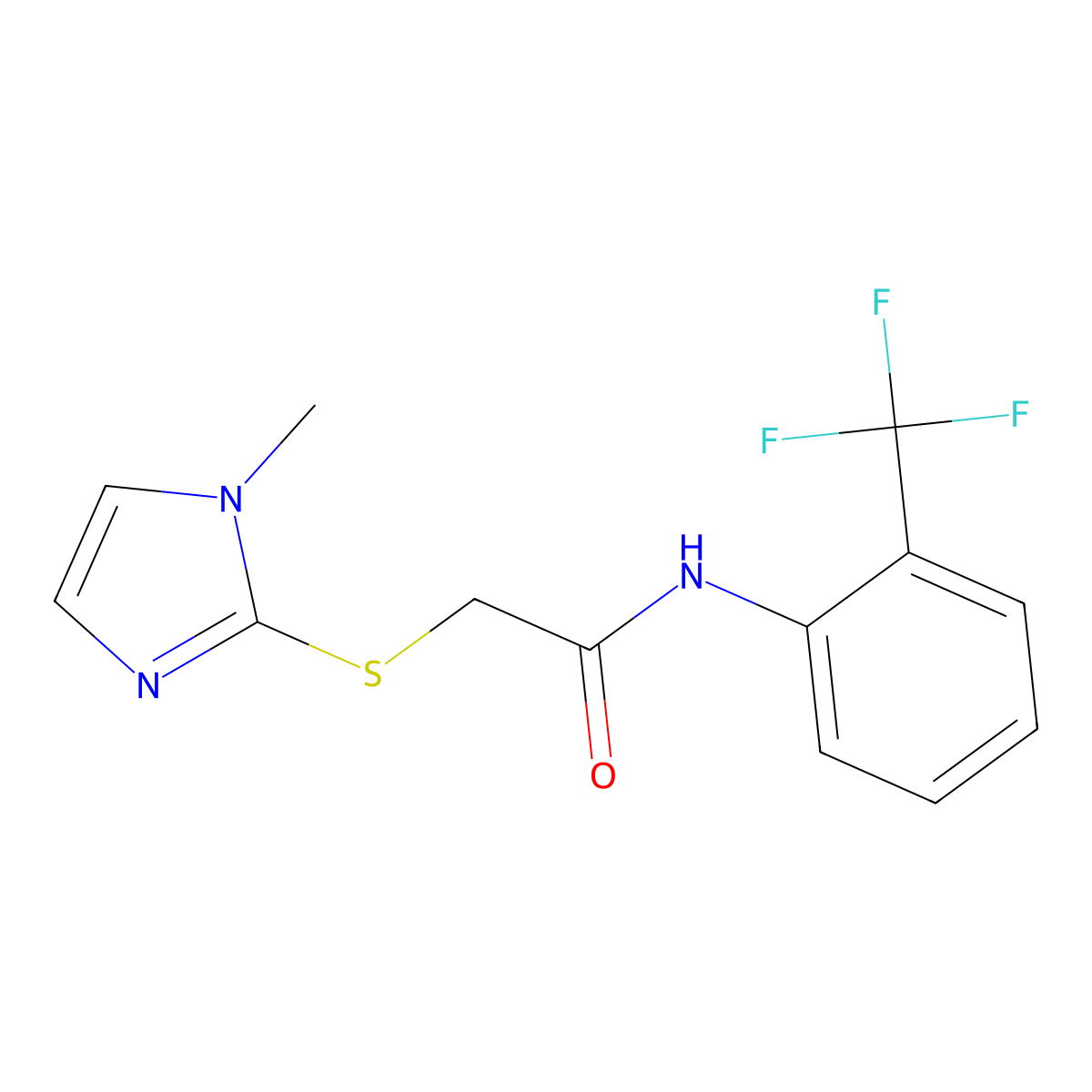 2-(1-methylimidazol-2-yl)sulfanyl-N-[2-(trifluoromethyl)phenyl]acetamide molecular structure, CAS 335206-72-9