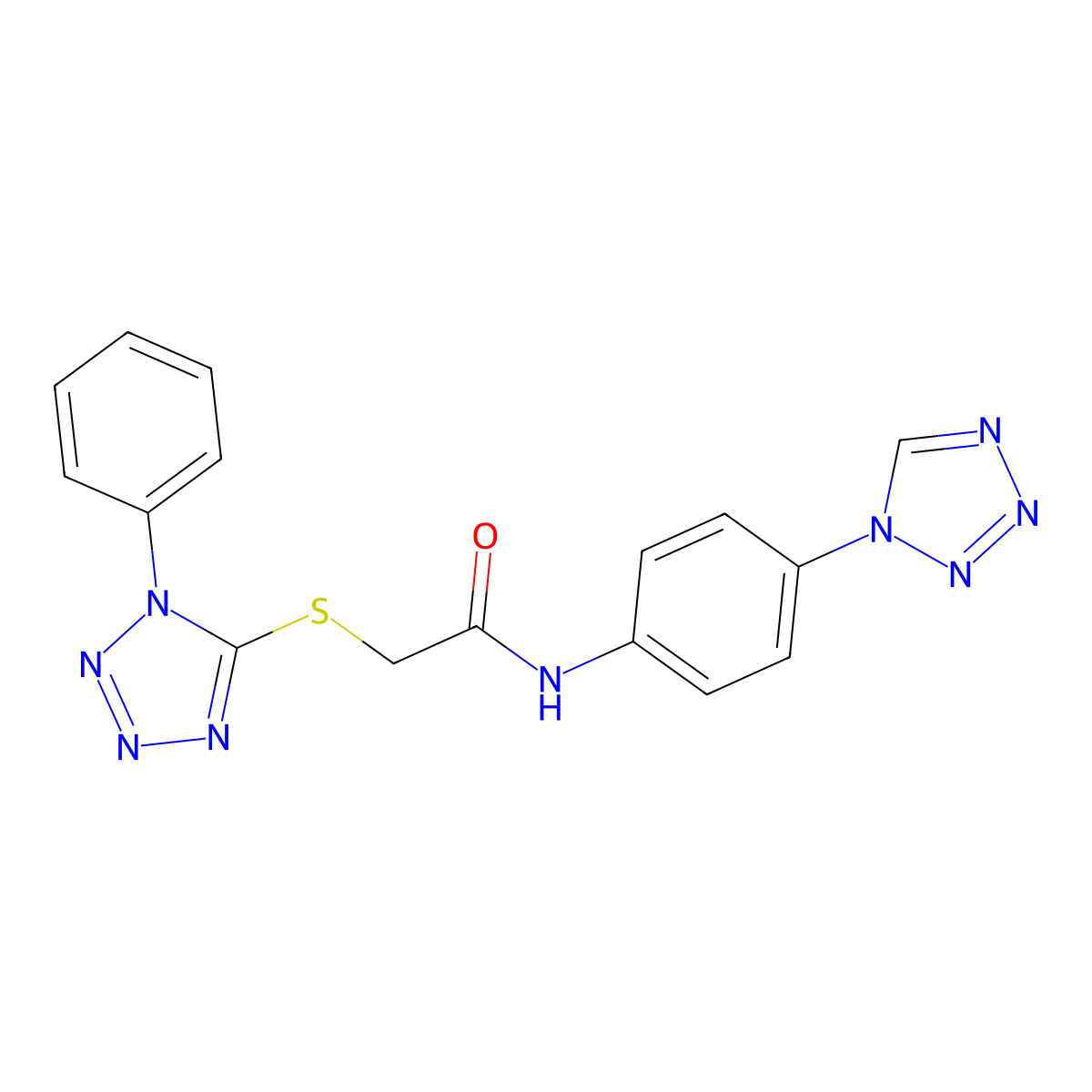 2-(1-phenyltetrazol-5-yl)sulfanyl-N-[4-(tetrazol-1-yl)phenyl]acetamide molecular structure, CAS 335206-77-4