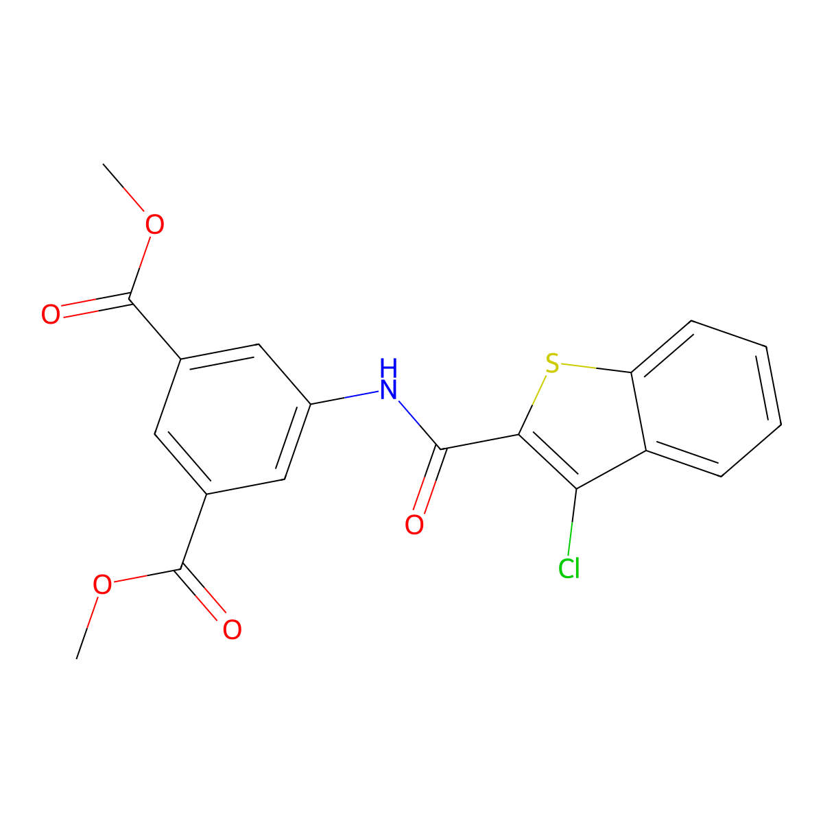 Dimethyl 5-[(3-chloro-1-benzothiophene-2-carbonyl)amino]benzene-1,3-dicarboxylate molecular structure, CAS 335207-09-5
