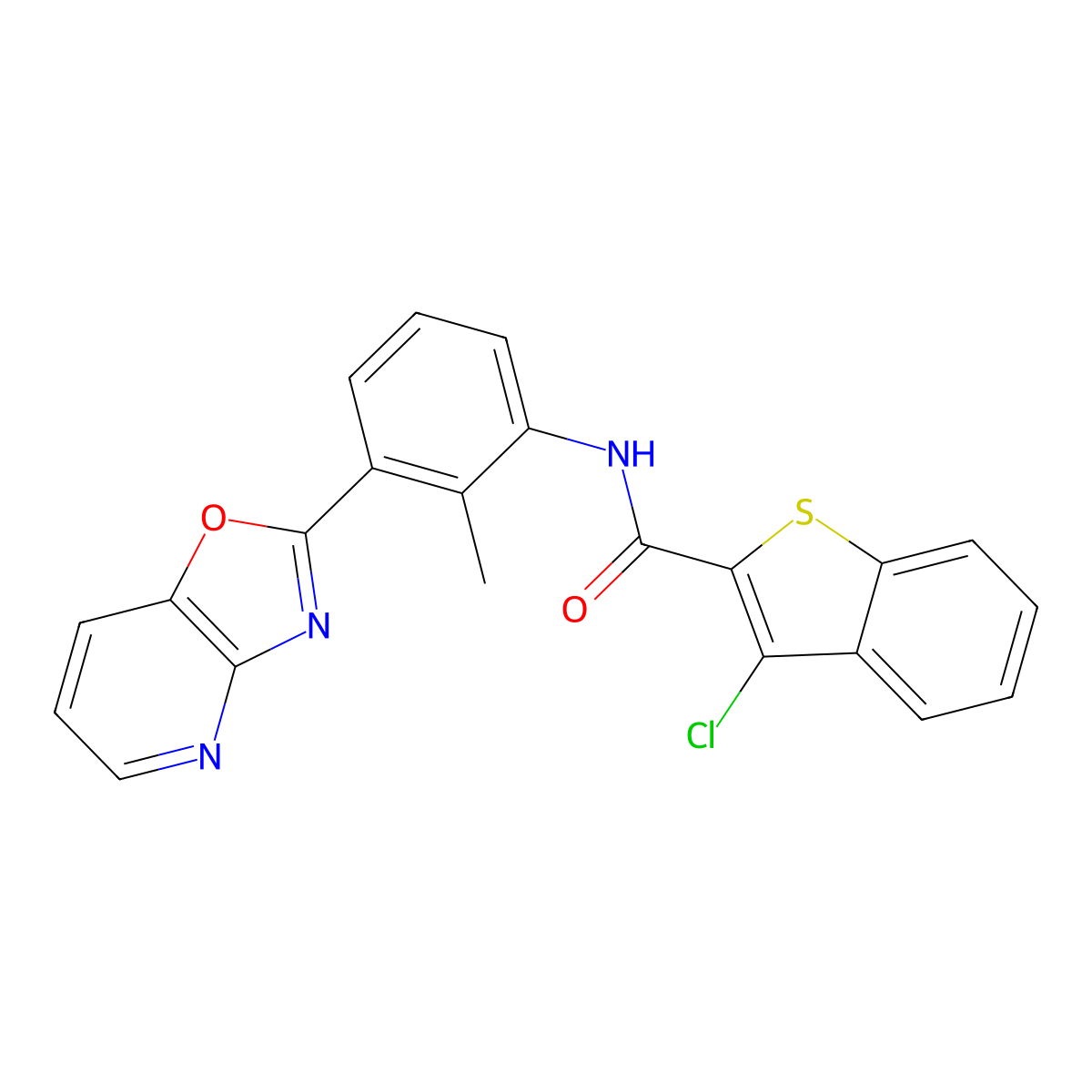 3-chloro-N-[2-methyl-3-([1,3]oxazolo[4,5-b]pyridin-2-yl)phenyl]-1-benzothiophene-2-carboxamide molecular structure, CAS 335207-13-1