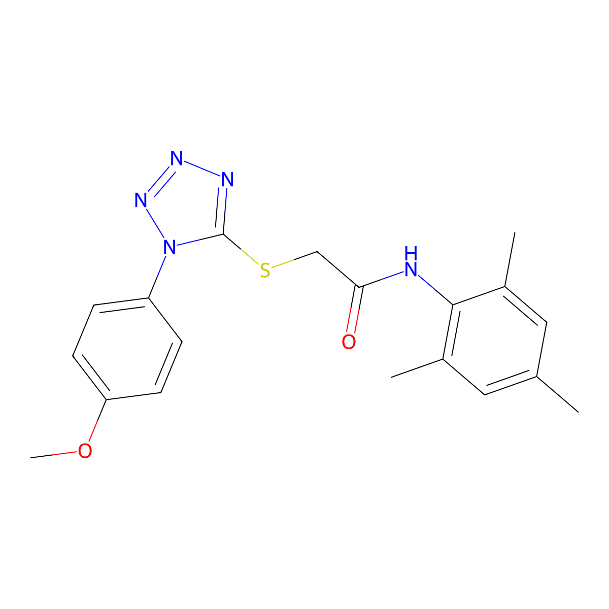2-[1-(4-methoxyphenyl)tetrazol-5-yl]sulfanyl-N-(2,4,6-trimethylphenyl)acetamide molecular structure, CAS 335208-83-8