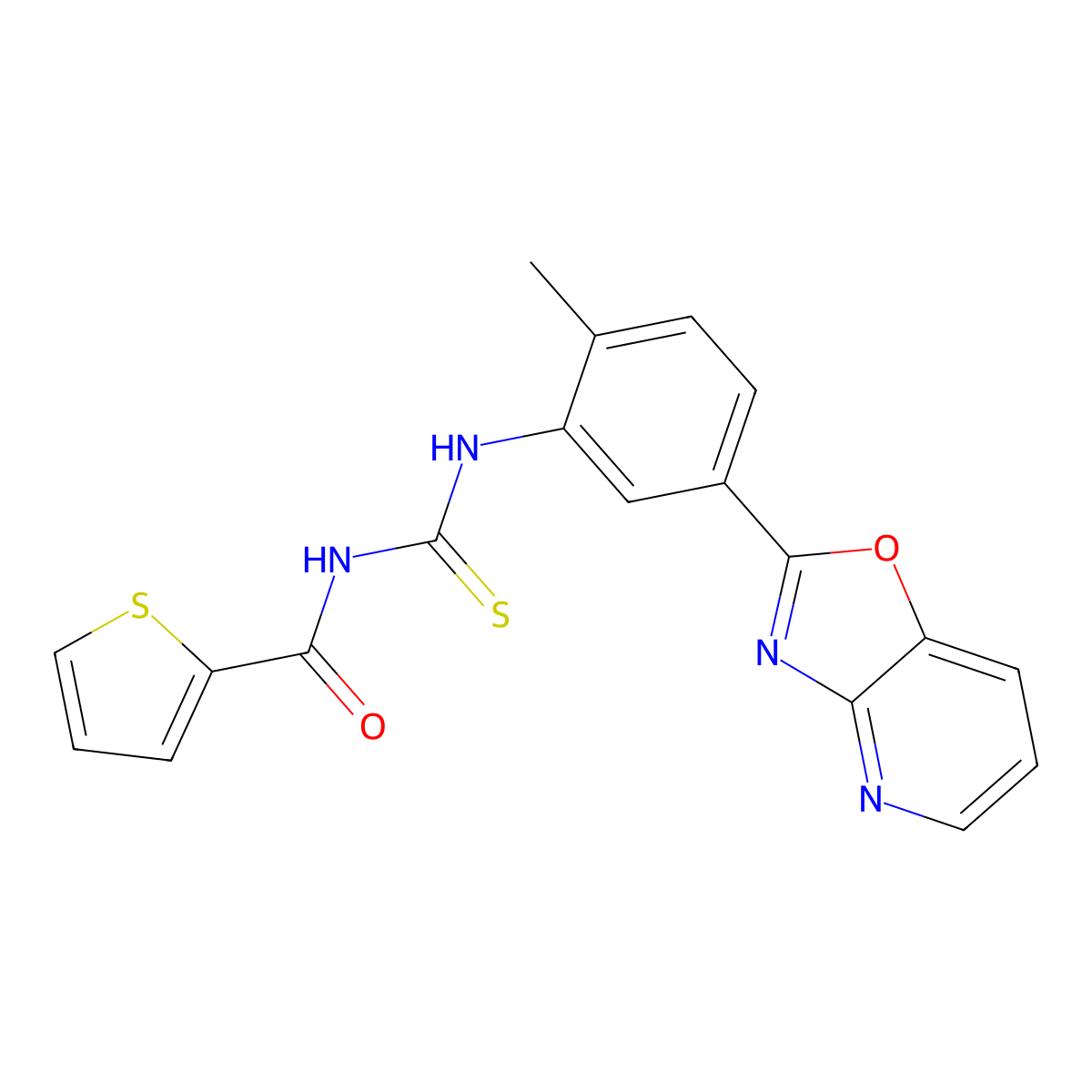 N-[[2-methyl-5-([1,3]oxazolo[4,5-b]pyridin-2-yl)phenyl]carbamothioyl]thiophene-2-carboxamide molecular structure, CAS 335209-10-4