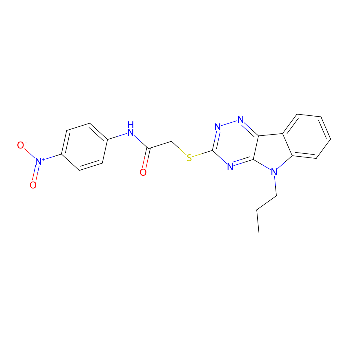 N-(4-nitrophenyl)-2-[(5-propyl-[1,2,4]triazino[5,6-b]indol-3-yl)sulfanyl]acetamide molecular structure, CAS 335209-17-1