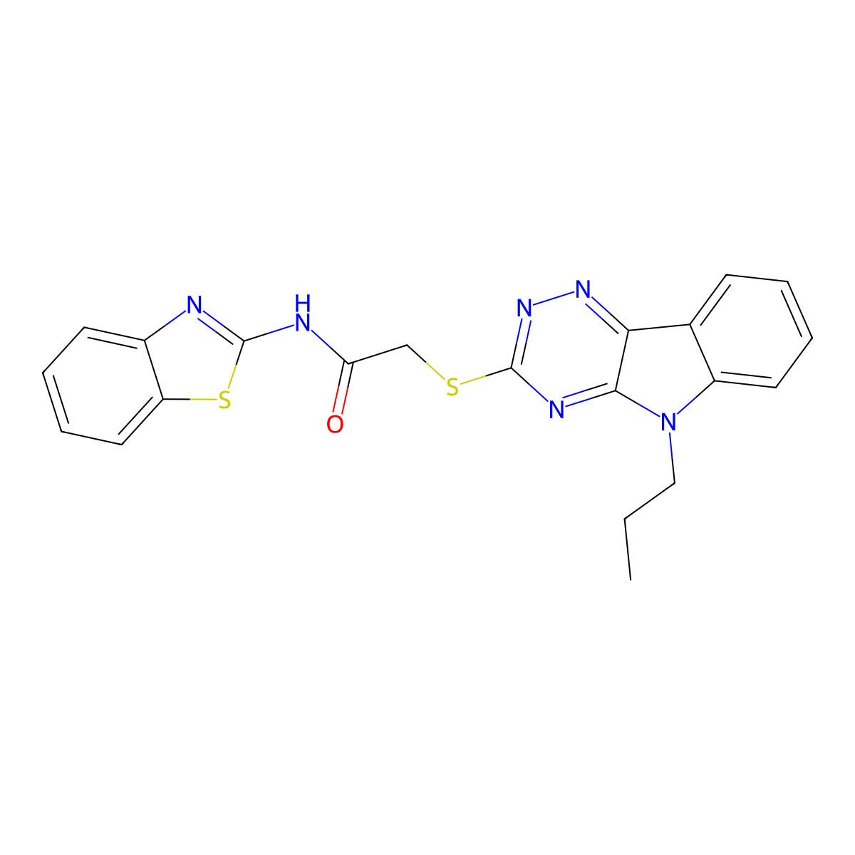 N-(1,3-benzothiazol-2-yl)-2-[(5-propyl-[1,2,4]triazino[5,6-b]indol-3-yl)sulfanyl]acetamide molecular structure, CAS 335209-20-6