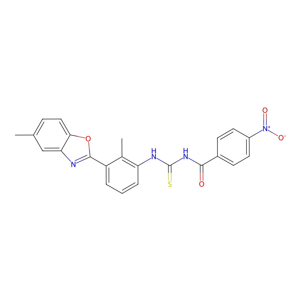N-[[2-methyl-3-(5-methyl-1,3-benzoxazol-2-yl)phenyl]carbamothioyl]-4-nitrobenzamide molecular structure, CAS 335210-12-3