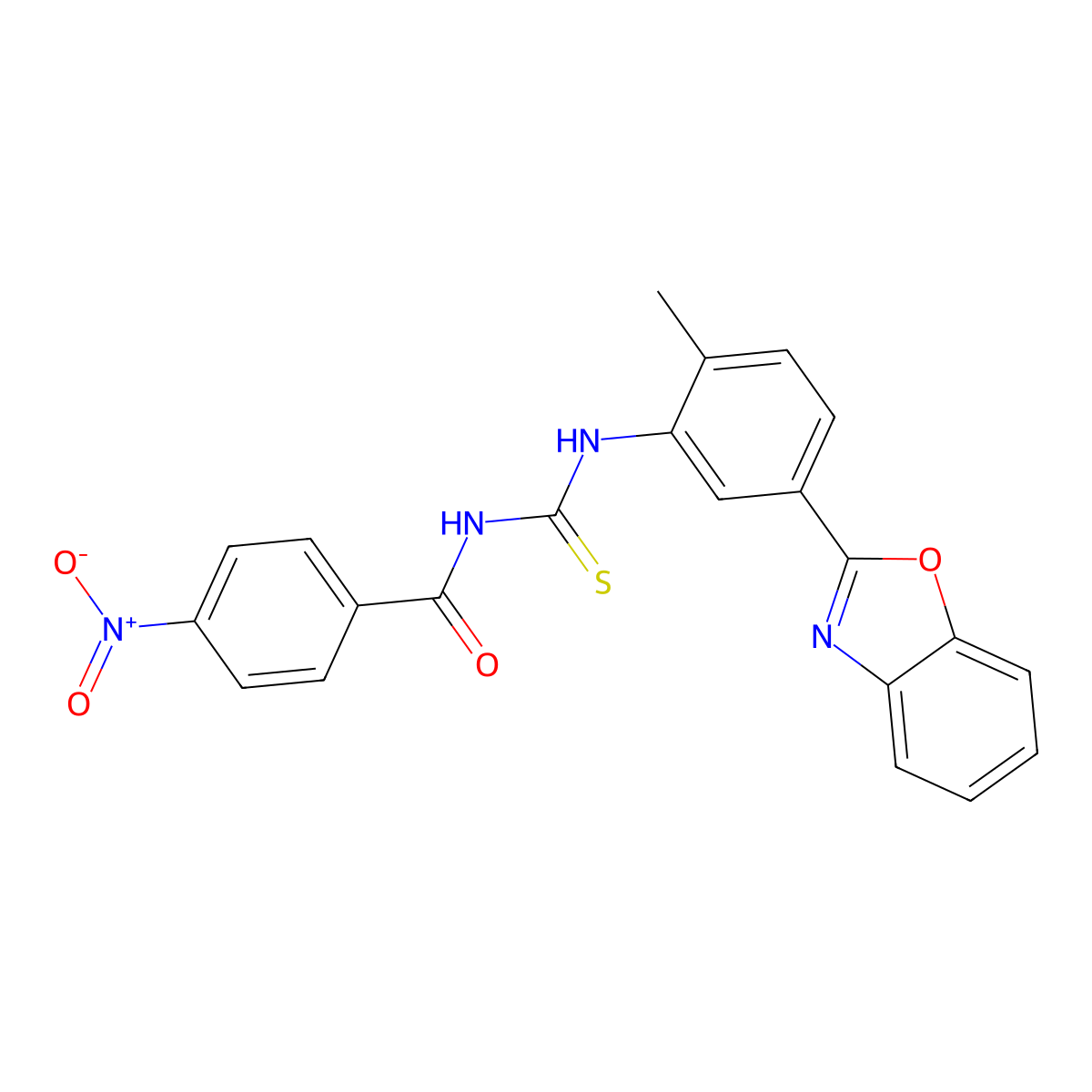 N-[5-(1,3-benzoxazol-2-yl)-2-methylphenyl]-N'-{4-nitrobenzoyl}thiourea molecular structure, CAS 335210-13-4