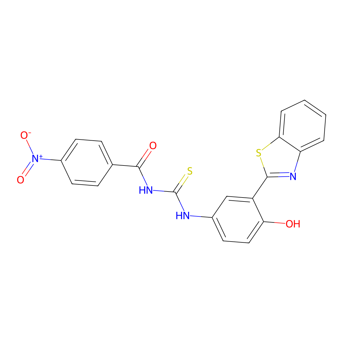 N-(3-(benzo[d]thiazol-2-yl)-4-hydroxyphenylcarbamothioyl)-4-nitrobenzamide molecular structure, CAS 335210-14-5