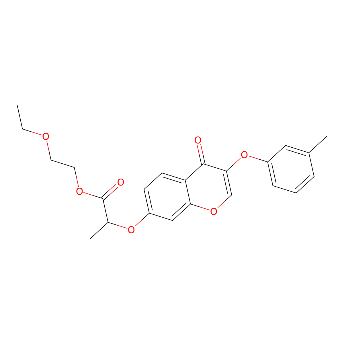 2-ethoxyethyl 2-{[3-(3-methylphenoxy)-4-oxo-4H-chromen-7-yl]oxy}propanoate molecular structure, CAS 335210-71-4