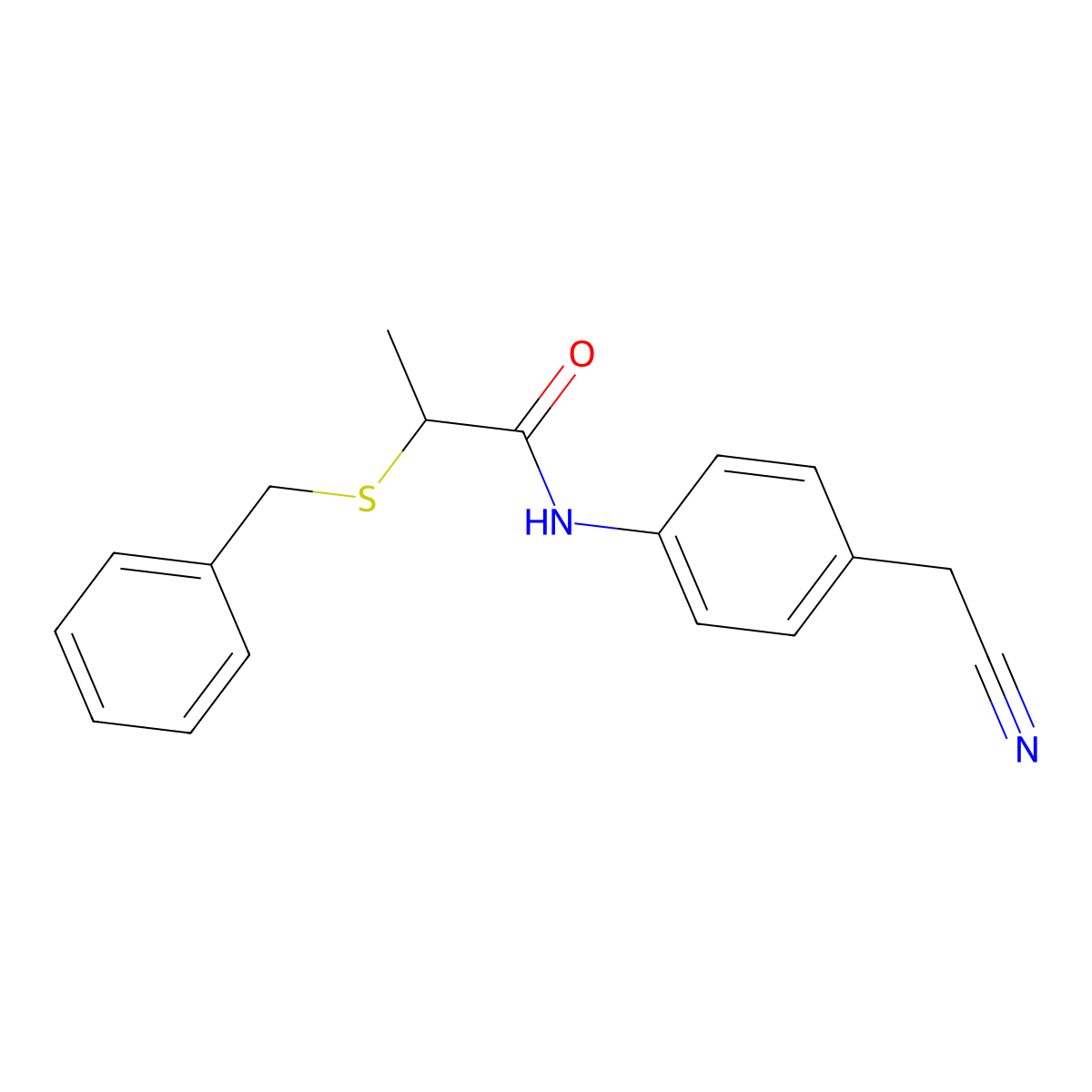 2-benzylsulfanyl-N-[4-(cyanomethyl)phenyl]propanamide molecular structure, CAS 335211-63-7