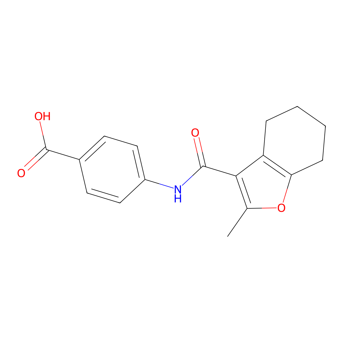 4-[(2-Methyl-4,5,6,7-tetrahydro-benzofuran-3-carbonyl)-amino]-benzoic acid molecular structure, CAS 335211-75-1