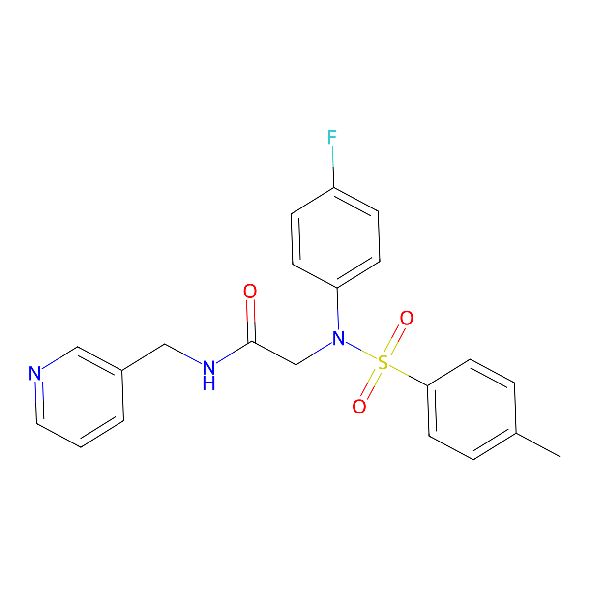 2-[(4-Fluoro-phenyl)-(toluene-4-sulfonyl)-amino]-N-pyridin-3-ylmethyl-acetamide molecular structure, CAS 335211-78-4