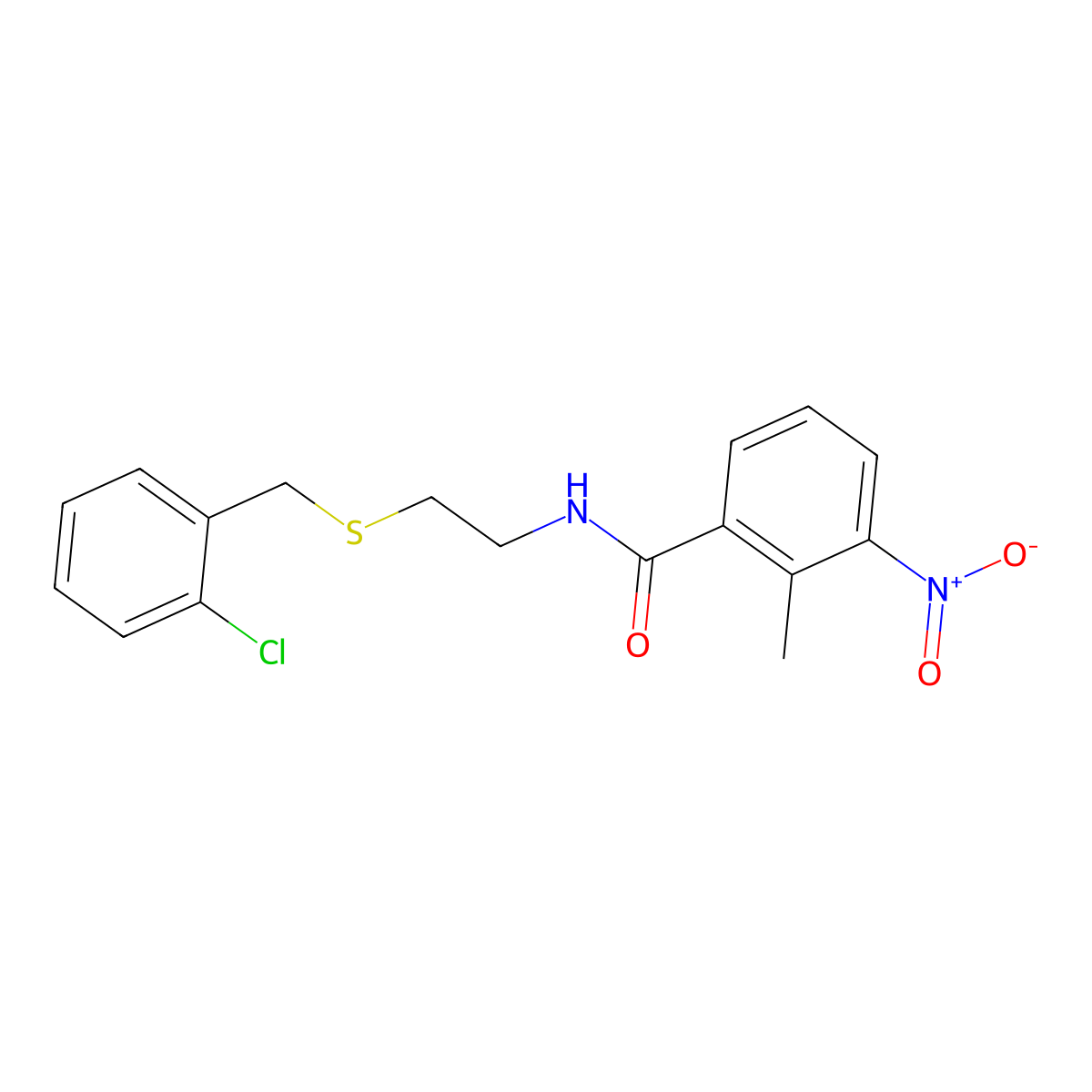N-[2-[(2-chlorophenyl)methylsulfanyl]ethyl]-2-methyl-3-nitrobenzamide molecular structure, CAS 335212-17-4