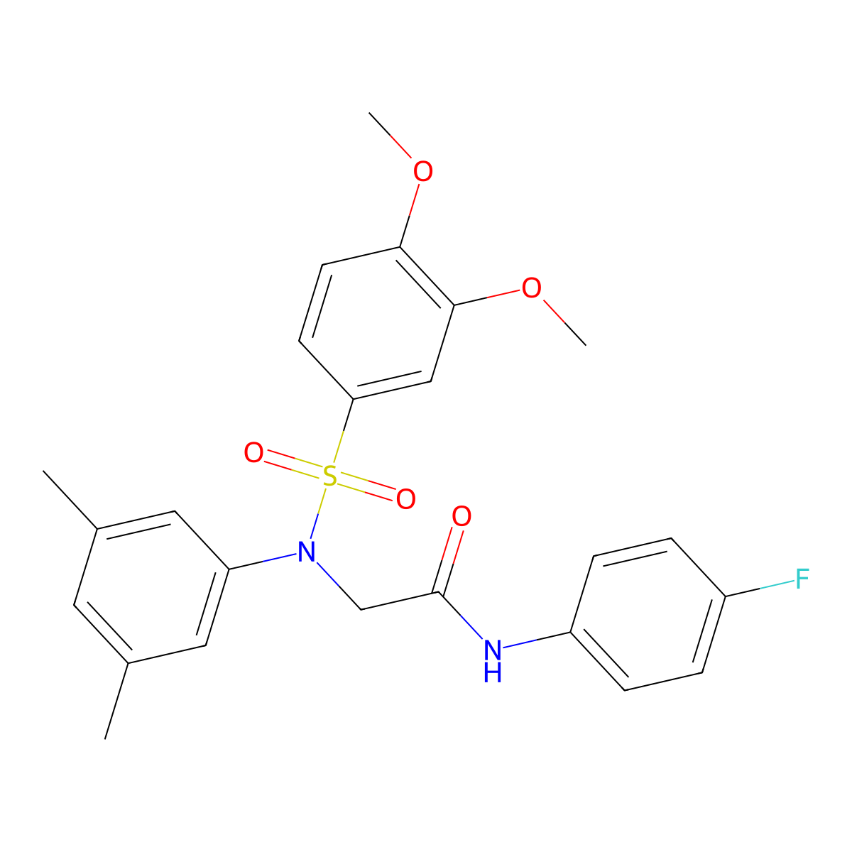 2-(N-(3,4-dimethoxyphenyl)sulfonyl-3,5-dimethylanilino)-N-(4-fluorophenyl)acetamide molecular structure, CAS 335212-19-6