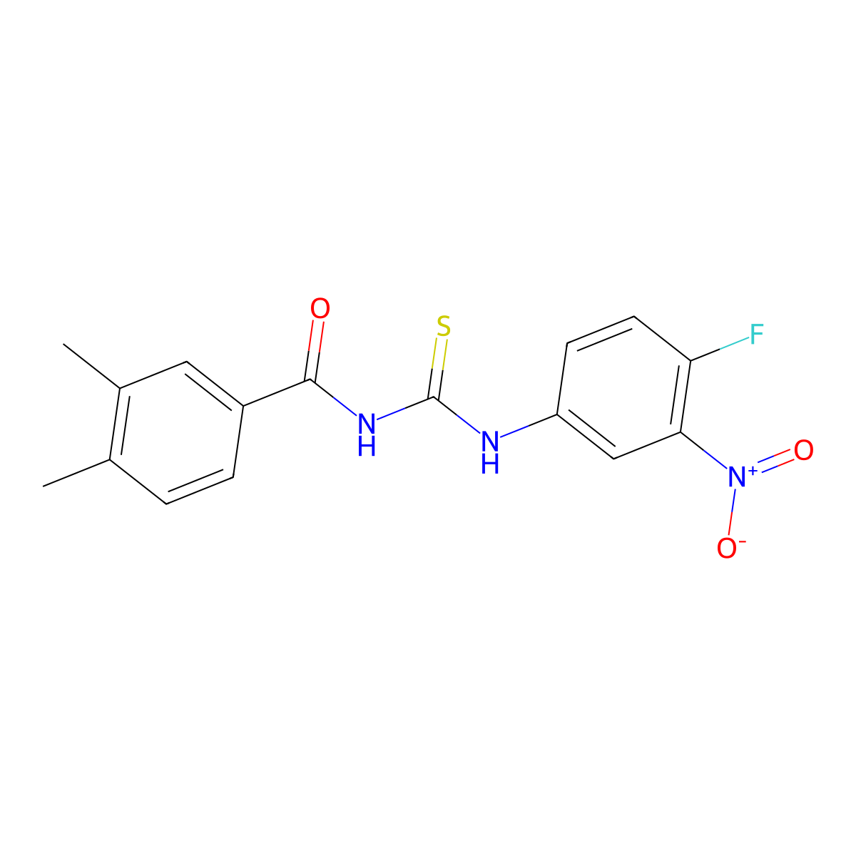 N-[(4-fluoro-3-nitrophenyl)carbamothioyl]-3,4-dimethylbenzamide molecular structure, CAS 335213-01-9