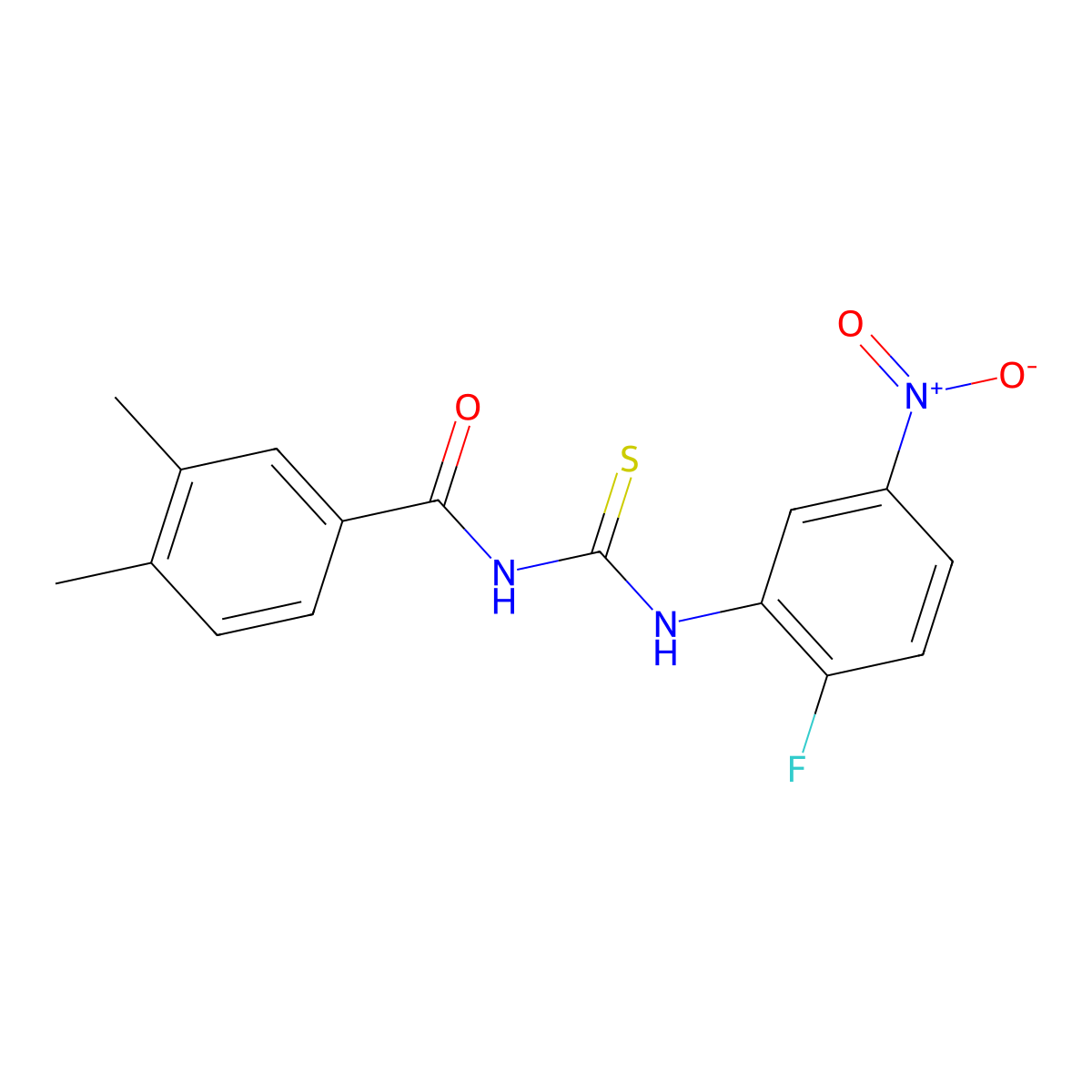 N-[(2-fluoro-5-nitrophenyl)carbamothioyl]-3,4-dimethylbenzamide molecular structure, CAS 335213-02-0
