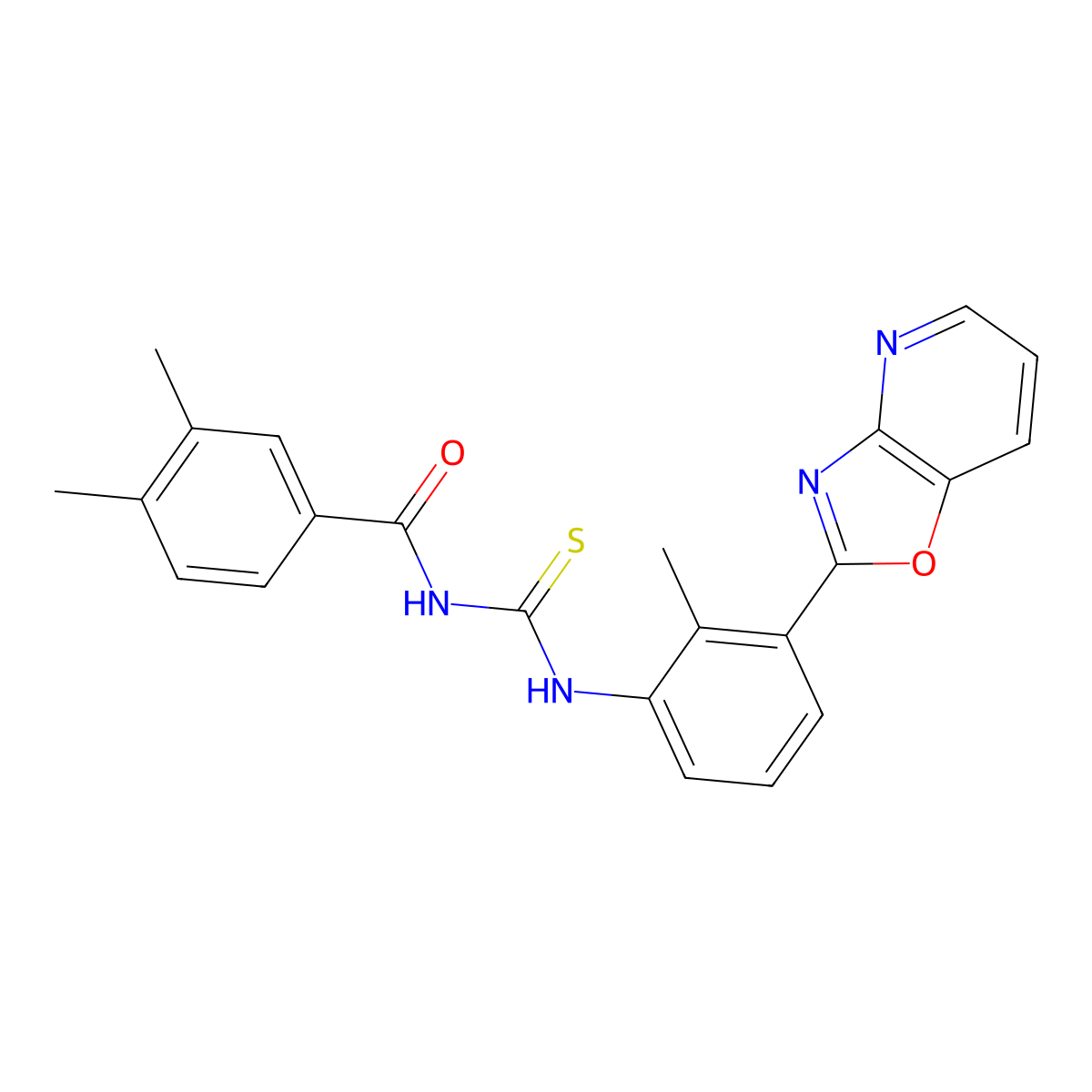 3,4-dimethyl-N-[[2-methyl-3-([1,3]oxazolo[4,5-b]pyridin-2-yl)phenyl]carbamothioyl]benzamide molecular structure, CAS 335213-16-6