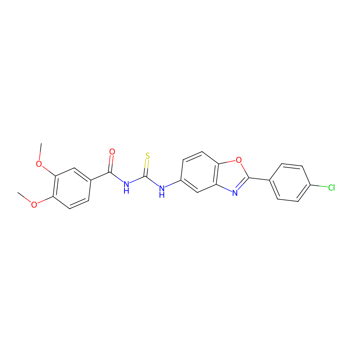 N-[[2-(4-chlorophenyl)-1,3-benzoxazol-5-yl]carbamothioyl]-3,4-dimethoxybenzamide molecular structure, CAS 335213-65-5