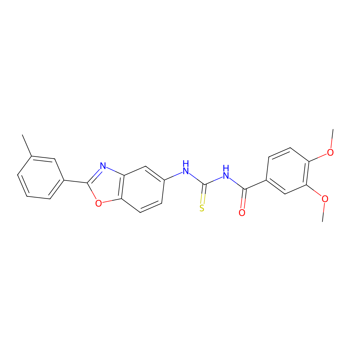 3,4-dimethoxy-N-[[2-(3-methylphenyl)-1,3-benzoxazol-5-yl]carbamothioyl]benzamide molecular structure, CAS 335213-66-6