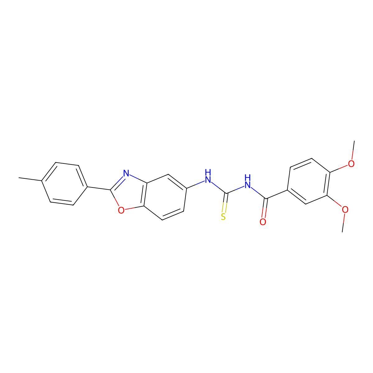 3,4-dimethoxy-N-[[2-(4-methylphenyl)-1,3-benzoxazol-5-yl]carbamothioyl]benzamide molecular structure, CAS 335213-67-7