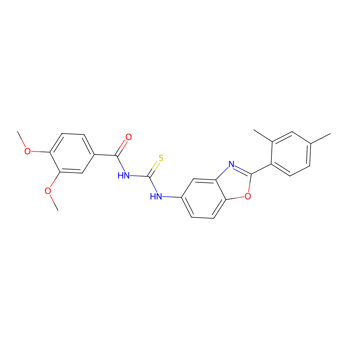 N-{[2-(2,4-dimethylphenyl)-1,3-benzoxazol-5-yl]carbamothioyl}-3,4-dimethoxybenzamide molecular structure, CAS 335213-68-8