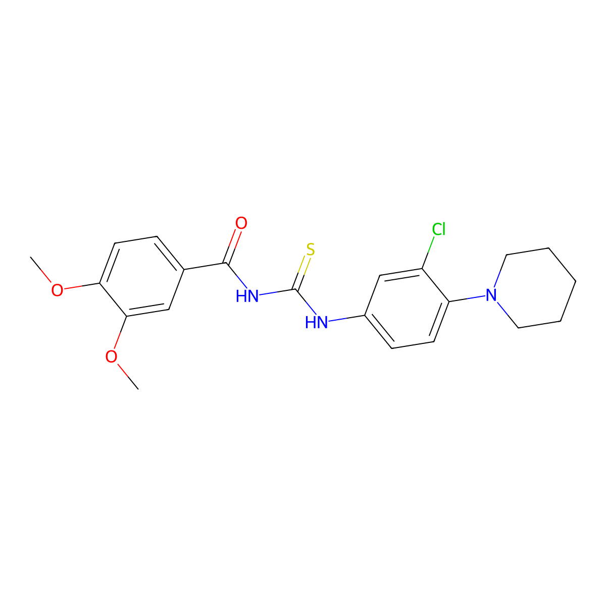 N-(3-chloro-4-piperidin-1-ylphenyl)-N'-(3,4-dimethoxybenzoyl)thiourea molecular structure, CAS 335213-75-7