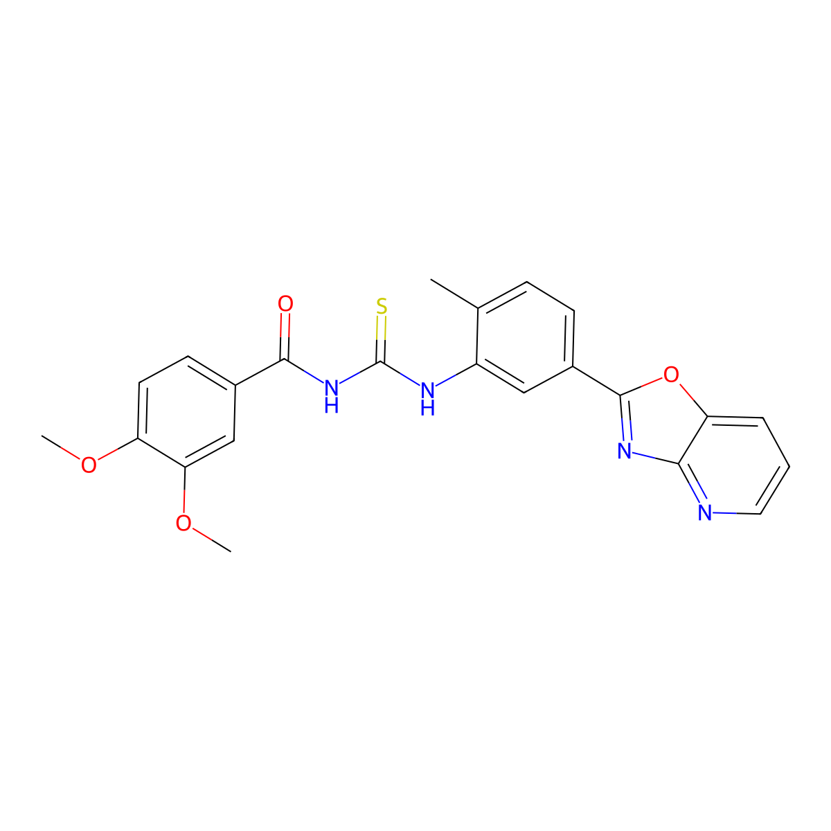 3,4-dimethoxy-N-[[2-methyl-5-([1,3]oxazolo[4,5-b]pyridin-2-yl)phenyl]carbamothioyl]benzamide molecular structure, CAS 335213-78-0