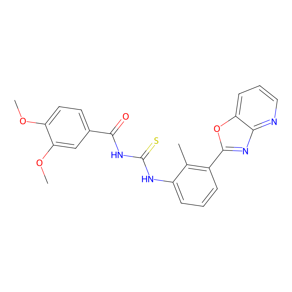 N-(3,4-dimethoxybenzoyl)-N'-(2-methyl-3-[1,3]oxazolo[4,5-b]pyridin-2-ylphenyl)thiourea molecular structure, CAS 335213-80-4