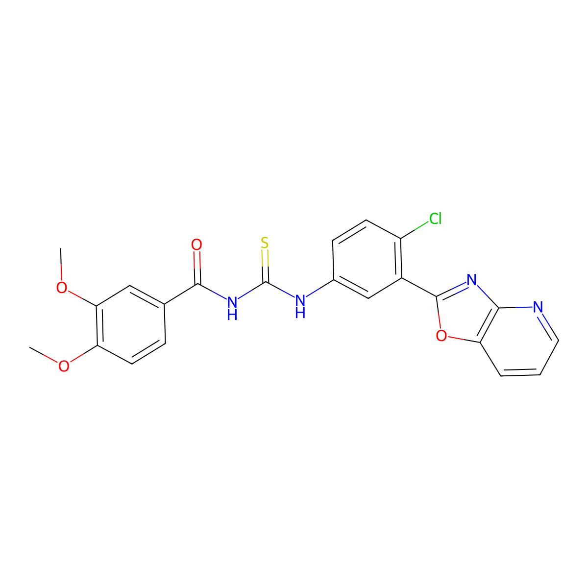 N-{[4-chloro-3-([1,3]oxazolo[4,5-b]pyridin-2-yl)phenyl]carbamothioyl}-3,4-dimethoxybenzamide molecular structure, CAS 335213-81-5