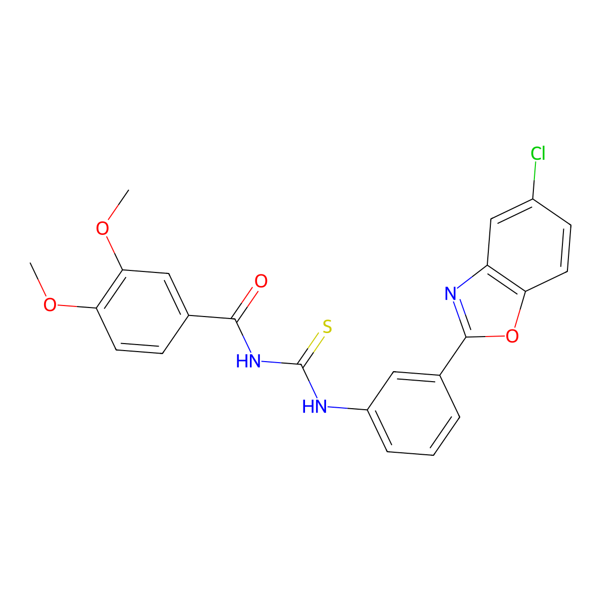 N-[3-(5-chloro-1,3-benzoxazol-2-yl)phenyl]-N'-(3,4-dimethoxybenzoyl)thiourea molecular structure, CAS 335213-85-9