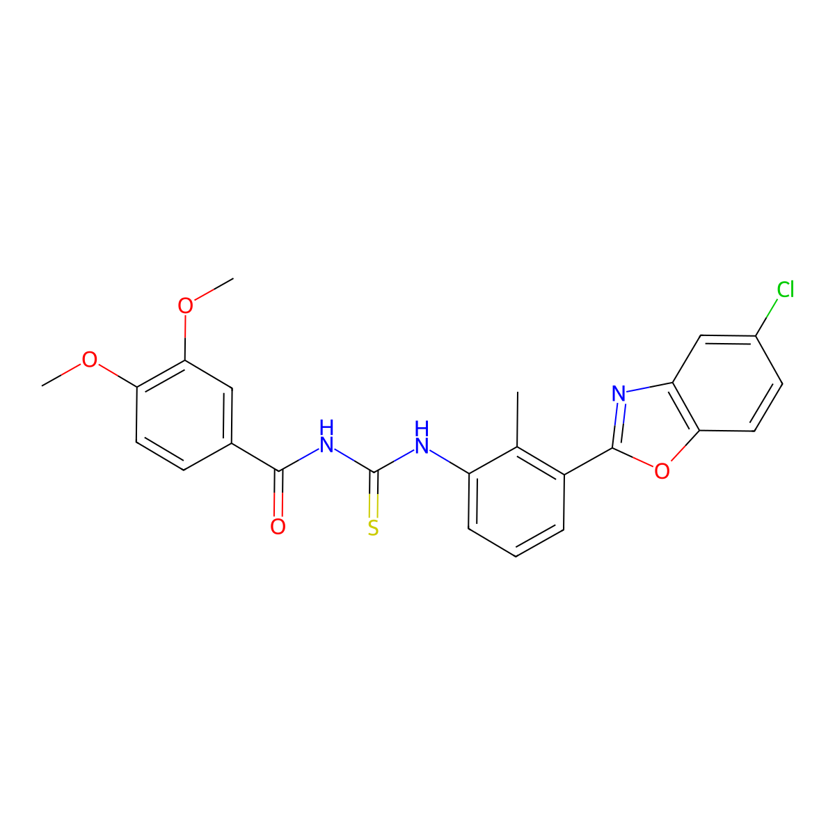 N-[3-(5-chloro-1,3-benzoxazol-2-yl)-2-methylphenyl]-N'-(3,4-dimethoxybenzoyl)thiourea molecular structure, CAS 335213-86-0
