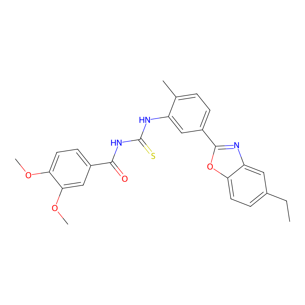 N-[[5-(5-ethyl-1,3-benzoxazol-2-yl)-2-methylphenyl]carbamothioyl]-3,4-dimethoxybenzamide molecular structure, CAS 335213-88-2