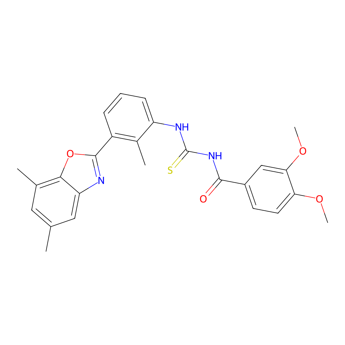 N-(3,4-dimethoxybenzoyl)-N'-[3-(5,7-dimethyl-1,3-benzoxazol-2-yl)-2-methylphenyl]thiourea molecular structure, CAS 335213-89-3