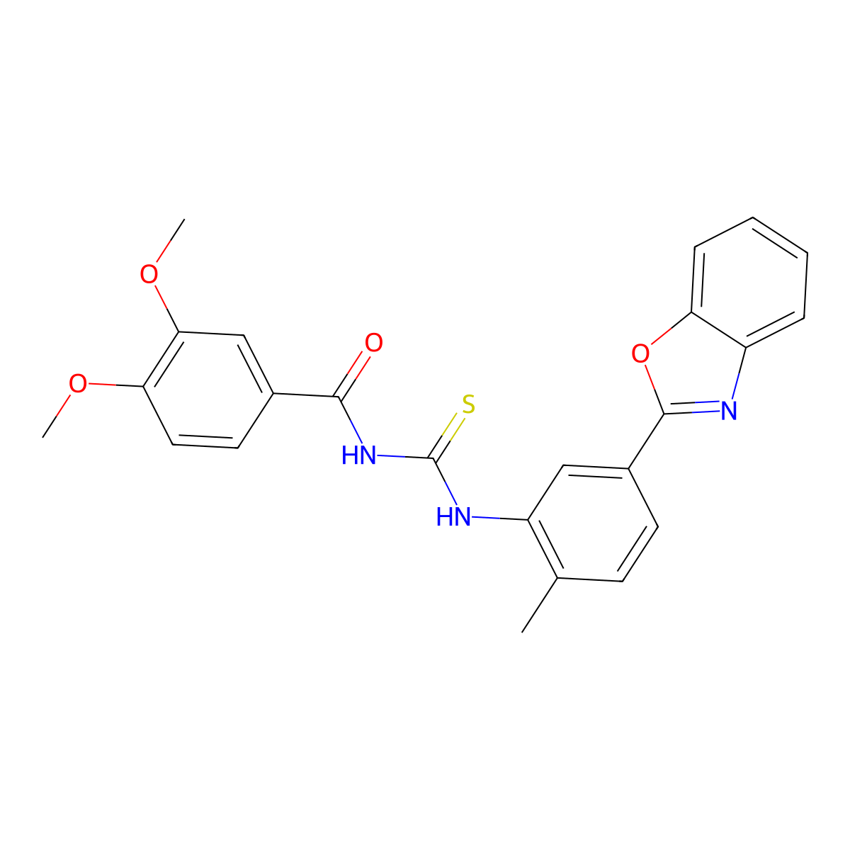 N-[[5-(1,3-benzoxazol-2-yl)-2-methylphenyl]carbamothioyl]-3,4-dimethoxybenzamide molecular structure, CAS 335213-90-6