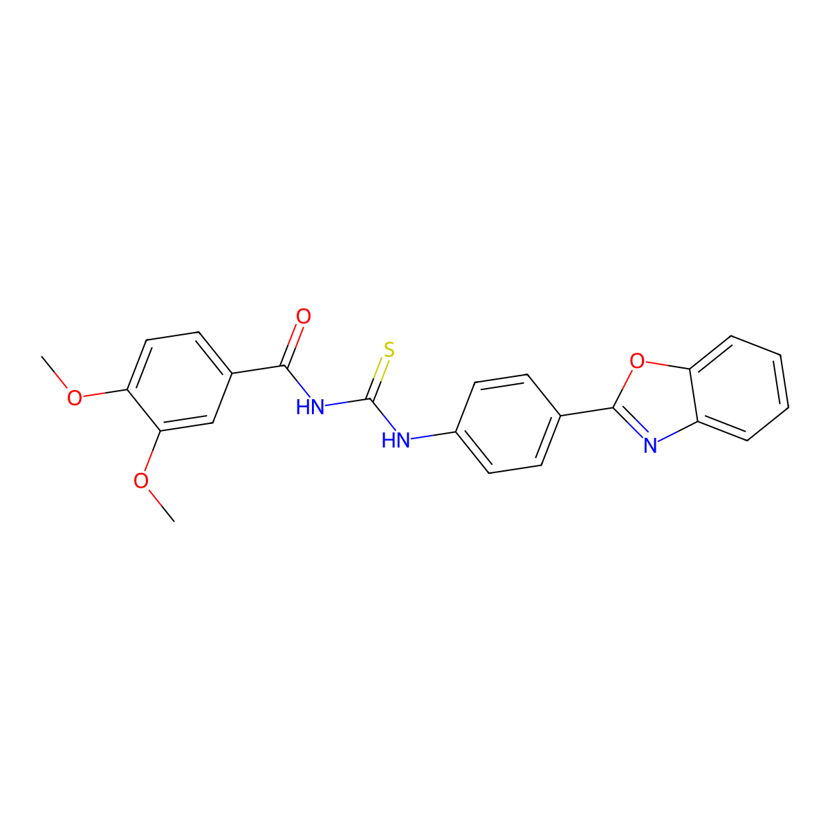 N-[4-(1,3-benzoxazol-2-yl)phenyl]-N'-(3,4-dimethoxybenzoyl)thiourea molecular structure, CAS 335213-96-2
