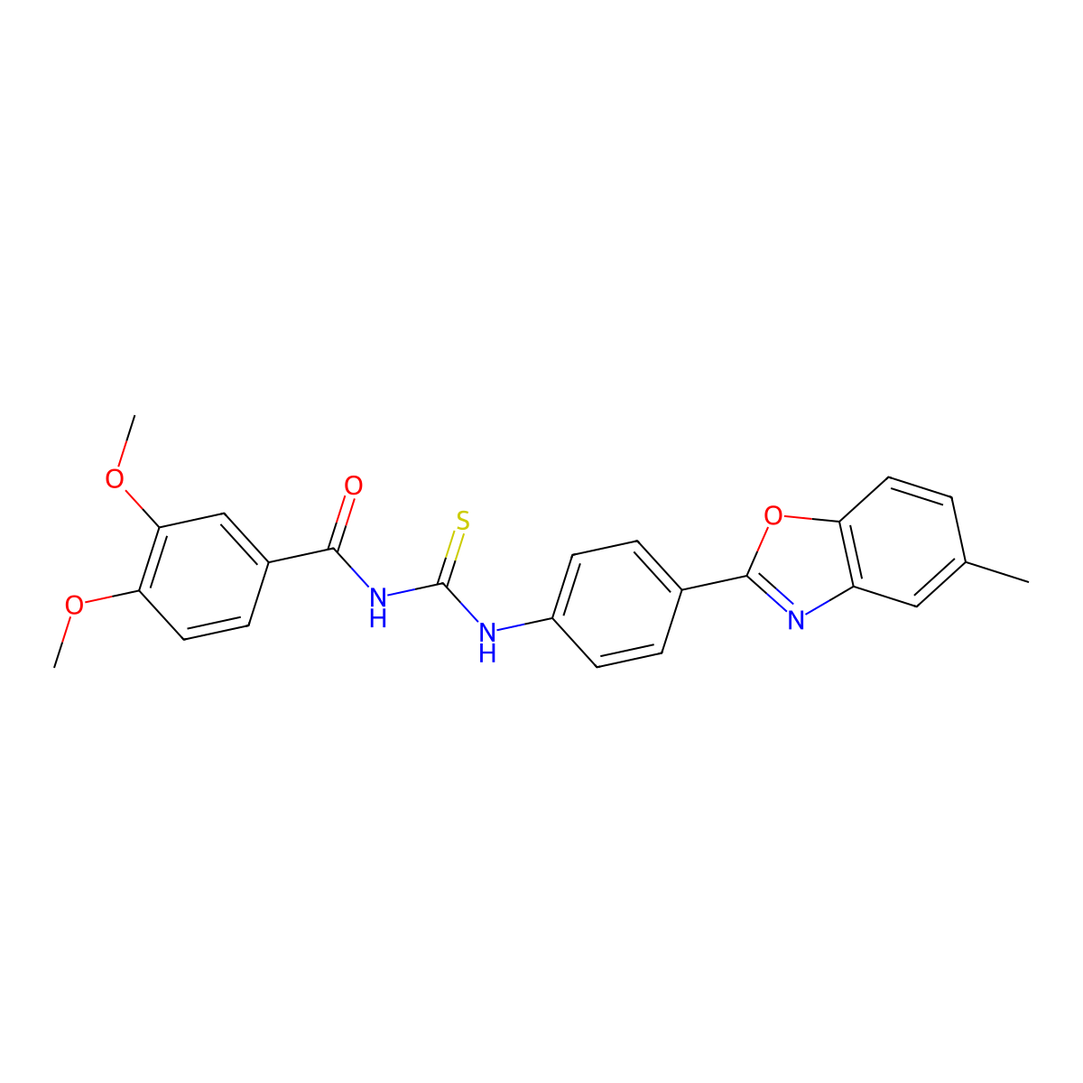 3,4-dimethoxy-N-[[4-(5-methyl-1,3-benzoxazol-2-yl)phenyl]carbamothioyl]benzamide molecular structure, CAS 335213-97-3