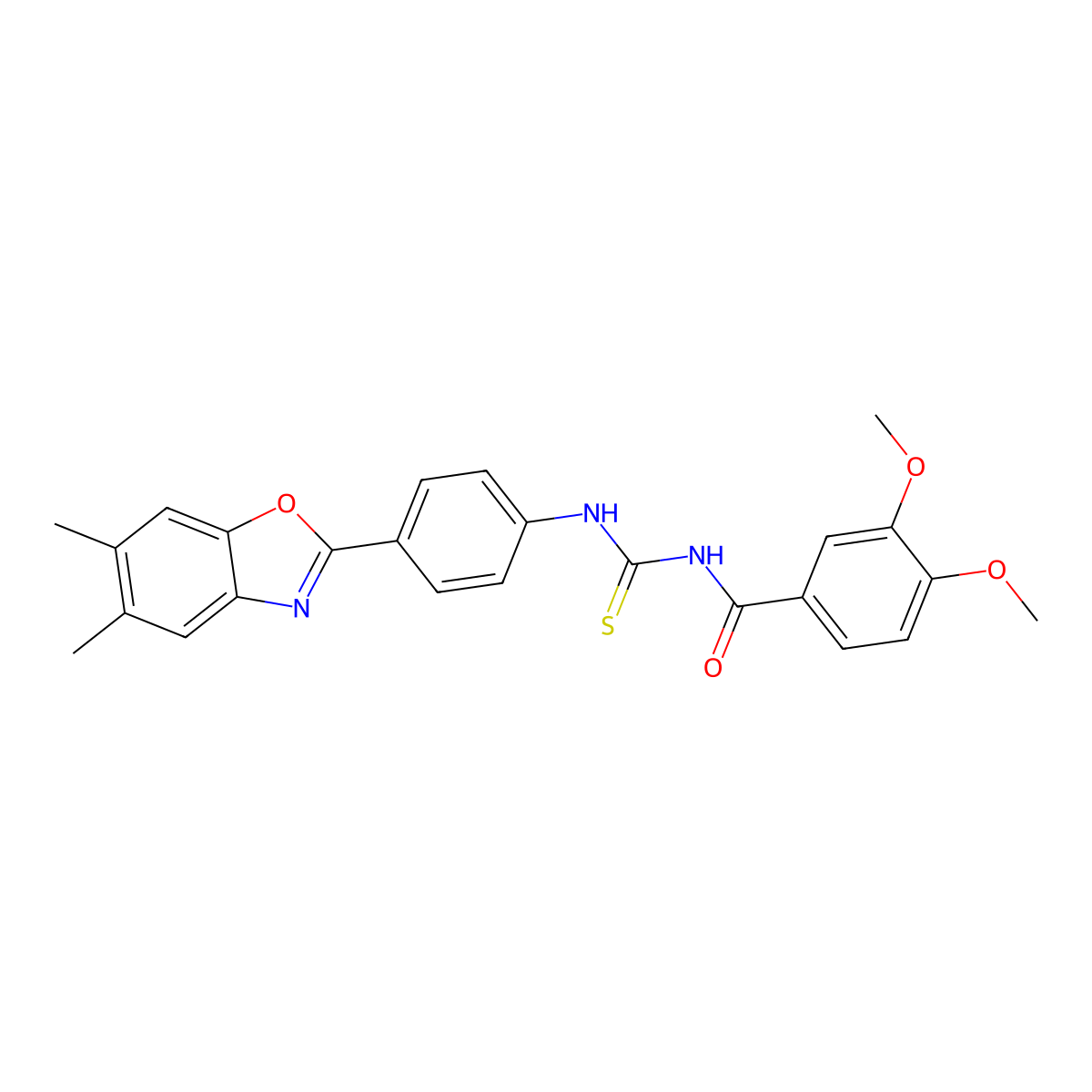 N-(3,4-dimethoxybenzoyl)-N'-[4-(5,6-dimethyl-1,3-benzoxazol-2-yl)phenyl]thiourea molecular structure, CAS 335213-98-4