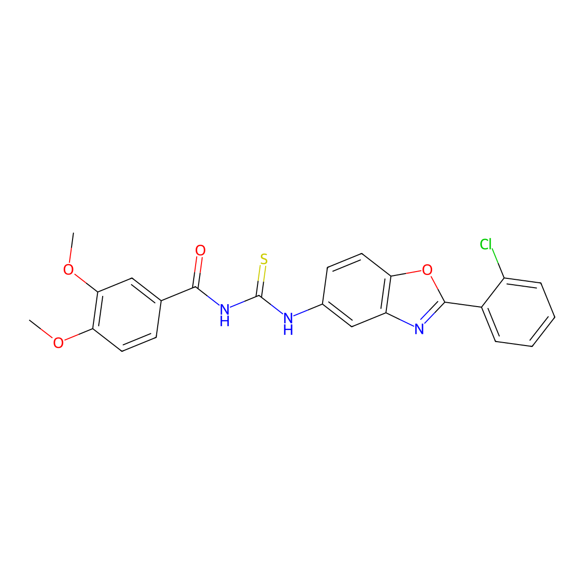 N-[[2-(2-chlorophenyl)-1,3-benzoxazol-5-yl]carbamothioyl]-3,4-dimethoxybenzamide molecular structure, CAS 335214-41-0